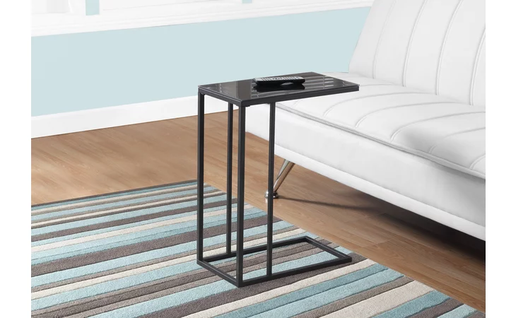 I3087  ACCENT TABLE - BLACK METAL / BLACK TEMPERED GLASS