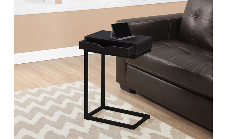 I3069 ACCENT TABLE - ESPRESSO / BLACK METAL WITH A DRAWER MONARCH SPECIALTIES  I3069