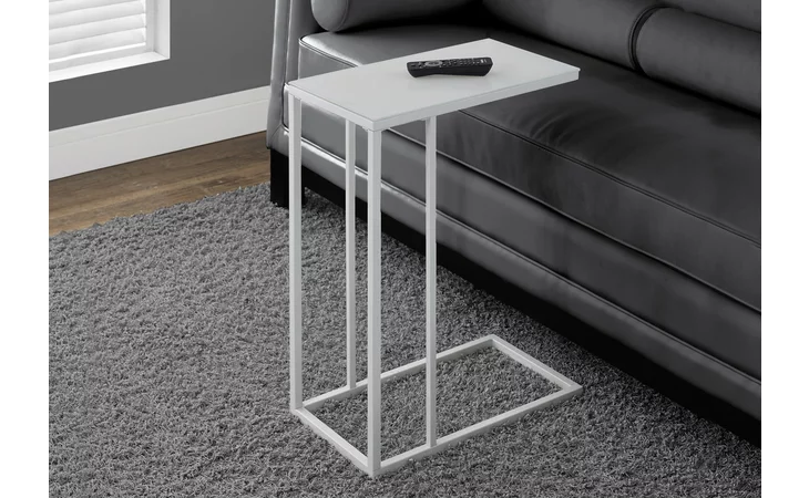 I3037  ACCENT TABLE - WHITE METAL WITH FROSTED TEMPERED GLASS