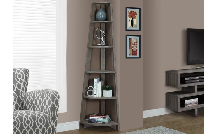 BOOKCASE - 72 H - DARK TAUPE CORNER ACCENT ETAGERE MONARCH SPECIALTIES I2497  I2497