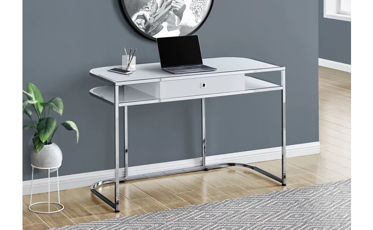 I7520 COMPUTER DESK - 48 L - GLOSSY WHITE - CHROME METAL MONARCH SPECIALTIES  I7520