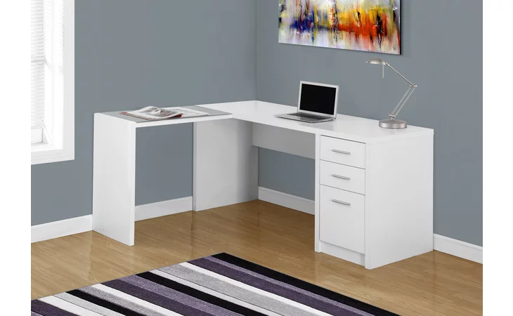 I7136 COMPUTER DESK - WHITE CORNER WITH TEMPERED GLASS MONARCH SPECIALTIES  I7136