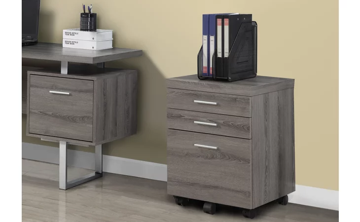 FILING CABINET - 3 DRAWER / DARK TAUPE ON CASTORS MONARCH SPECIALTIES I7049  I7049