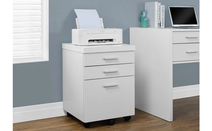 FILING CABINET - 3 DRAWER / WHITE ON CASTORS MONARCH SPECIALTIES I7048  I7048