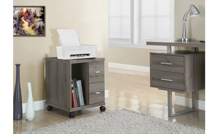 I7056 OFFICE CABINET - DARK TAUPE WITH 2 DRAWERS ON CASTORS MONARCH SPECIALTIES  I7056