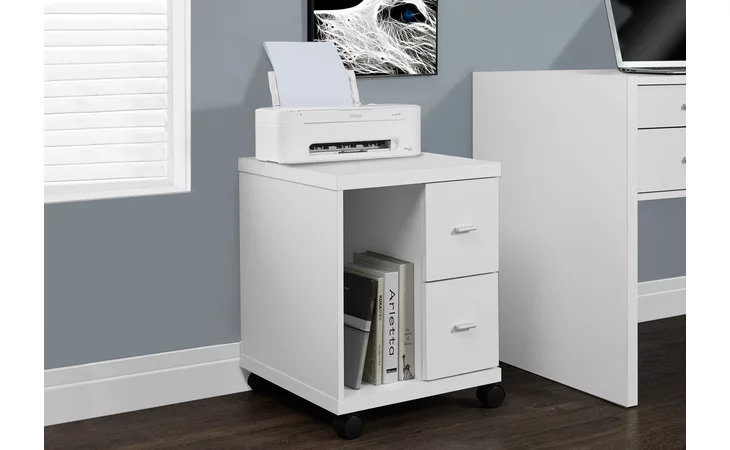 I7055 OFFICE CABINET - WHITE WITH 2 DRAWERS ON CASTORS MONARCH SPECIALTIES  I7055