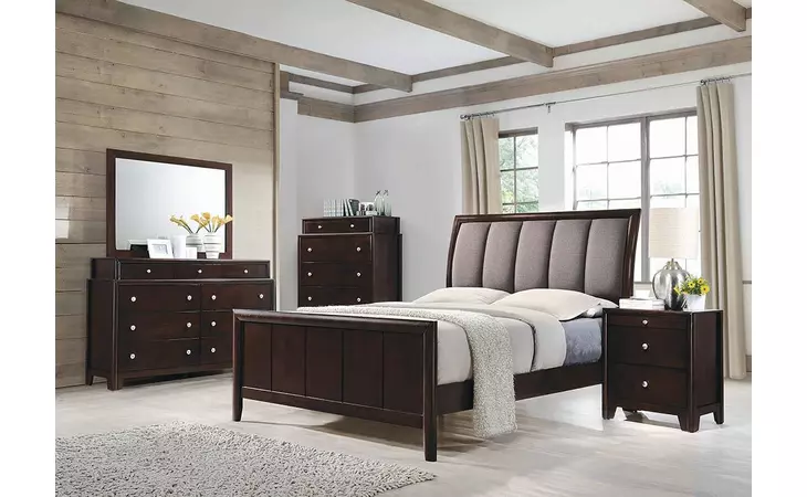 204881Q  MADISON TRANSITIONAL DARK MERLOT AND TAUPE GREY QUEEN BED