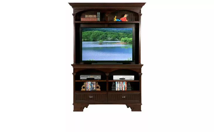 11555 58 ENTERTAINMENT HUTCH WITH 52 OPENING, (HUTCH OPENING 52 X 33), 2 FIXED OPENINGS, CROWN MOLDING, ROPE MOLDING, BEAD BOARD DETAILING*GLASS*NG*FINSISH*BK, CC, CO, CM, CR, EC, GO, HG, IV, SW, UN, WH EAGLE  11555