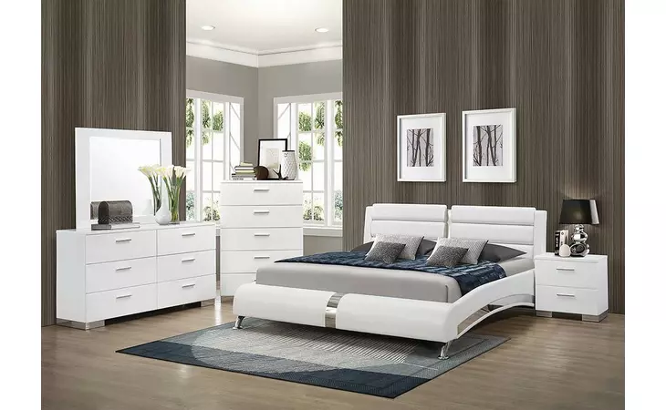 300345KE  FELICITY CONTEMPORARY WHITE UPHOLSTERED EASTERN KING BED