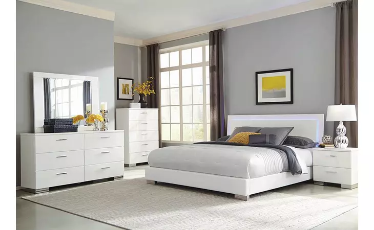 203500Q  FELICITY CONTEMPORARY GLOSSY WHITE LIGHTED QUEEN BED