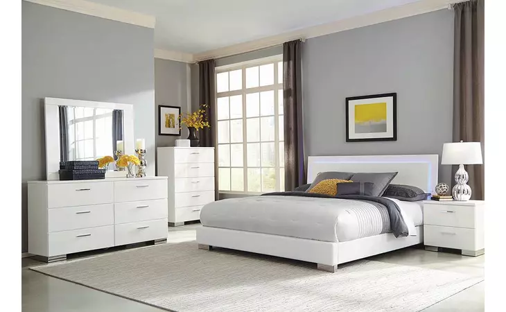 203500KE FELICITY CONTEMPORARY GLOSSY WHITE LIGHTED EASTERN KING BED COASTER  203500KE