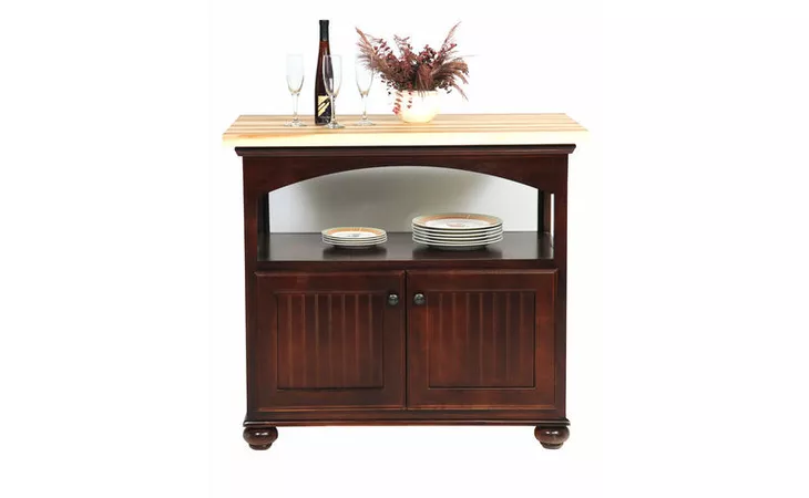 15247 KITCHEN ISLAND WITH BUTCHER BLOCK TOP, 4 BEAD BOARD DOORS, DECORATIVE MOLDING, BEAD BOARD DETAILING, BUN FOOT BASE (MINERAL OIL ON TOP)*GLASS*NG*FINSISH*BK, CC, CO, CM, CR, EC, GO, HG, IV, SW, UN, WH EAGLE  15247