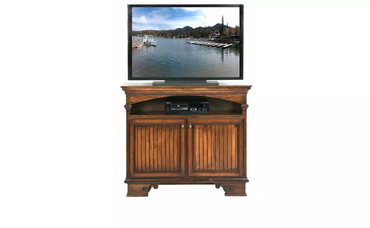 16045 49 ENTERTAINMENT CONSOLE, 2 BEAD BOARD DOORS, 1 FIXED WOOD HALF SHELF, ROPE MOLDING, S-BASE*GLASS*NG*FINSISH*BK, CC, CO, CM, CR, EC, GO, HG, IV, SW, UN, WH EAGLE  16045