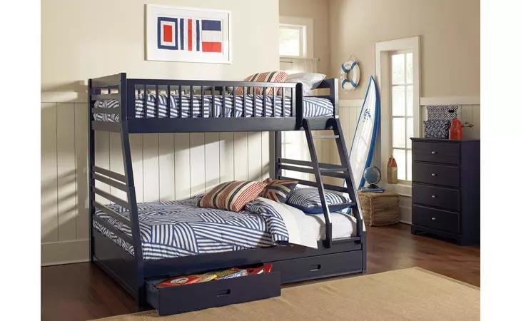 460181  ASHTON TWIN OVER FULL 2-DRAWER BUNK BED NAVY BLUE