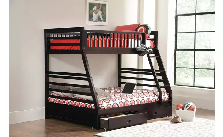 460184  ASHTON TWIN OVER FULL 2-DRAWER BUNK BED CAPPUCCINO