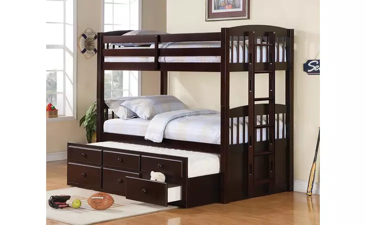 460071  KENSINGTON TWIN OVER TWIN BUNK BED WITH TRUNDLE CAPPUCCINO