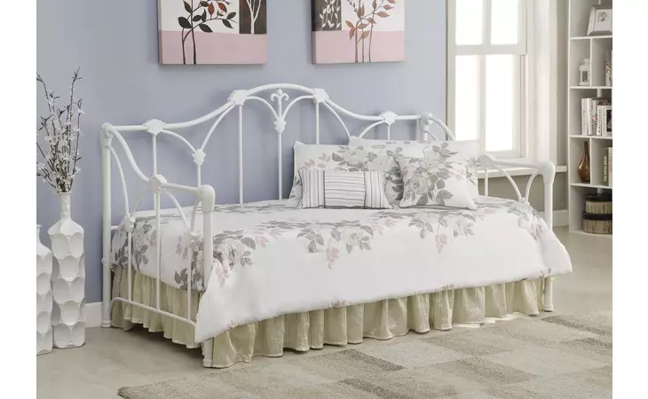 300216 TWIN METAL DAYBED WITH FLORAL FRAME WHITE COASTER  300216