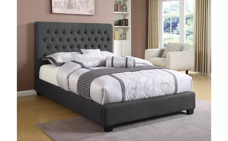 300529Q  CHLOE CHARCOAL UPHOLSTERED QUEEN BED