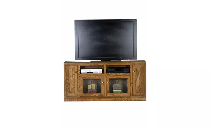 47566  66 ENTERTAINMENT CONSOLE, 2 PLAIN GLASS DOORS, 2 BEAD BOARD DOORS, 2 FIXED WOOD SHELVES, DECORATIVE MOLDING, PLAIN BASE*GLASS*PL*FINSISH*CC, DK, LT, MD, SO, UN, CR, CM