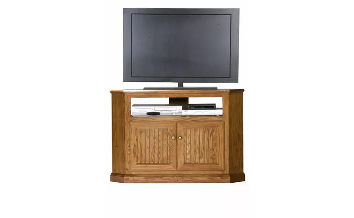 47735 46 CORNER ENTERTAINMENT CONSOLE, (CORNER OUT 32 1 2), 2 BEAD BOARD DOORS OR 2 PLAIN GLASS DOORS, DECORATIVE MOLDING, PLAIN BASE*GLASS*PL, WP*FINSISH*CC, DK, LT, MD, SO, UN, CR, CM EAGLE  47735