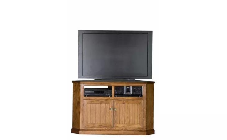 47739  50 CORNER ENTERTAINMENT CONSOLE, (CORNER OUT 35 1 2), 2 BEAD BOARD DOORS OR 2 PLAIN GLASS DOORS, DECORATIVE MOLDING, PLAIN BASE*GLASS*PL, WP*FINSISH*CC, DK, LT, MD, SO, UN, CR, CM