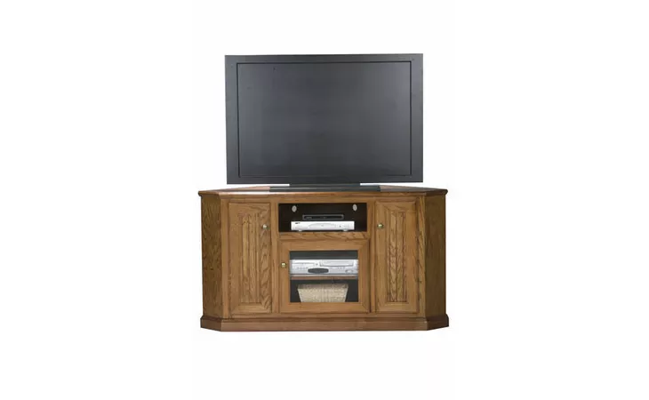 47745  56 CORNER ENTERTAINMENT CONSOLE, (CORNER OUT 40), 1 PLAIN GLASS DOOR, 1 FIXED SHELF, 2 BEAD BOARD DOORS, DECORATIVE MOLDING, PLAIN BASE*GLASS*PL*FINSISH*CC, DK, LT, MD, SO, UN, CR, CM