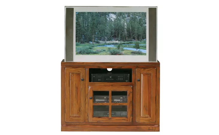 67545 45 ENTERTAINMENT CONSOLE, 1 PLAIN GLASS DOOR, 1 FIXED WOOD SHELF, 2 RAISED PANEL DOORS, 2 FIXED WOOD SHELVES, PLAIN BASE*GLASS*PL*FINSISH*BD, CC, DK, LT, MD, SO, UN, CR, CM EAGLE  67545