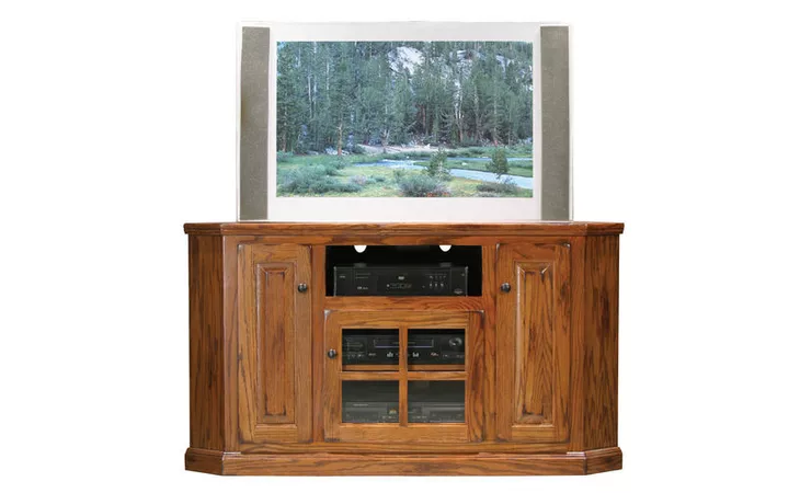 67549 56 CORNER ENTERTAINMENT CONSOLE, (CORNER OUT 40), 1 PLAIN GLASS DOOR, 1 FIXED WOOD SHELF, 2 RAISED PANEL DOORS, PLAIN BASE*GLASS*PL*FINSISH*BD, CC, DK, LT, MD, SO, UN, CR, CM EAGLE  67549