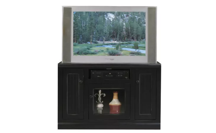 72545 45 ENTERTAINMENT CONSOLE, 1 PLAIN GLASS DOOR, 2 BEAD BOARD DOORS, 2 FIXED WOOD SHELVES, PLAIN BASE*GLASS*PL*FINSISH*BK, SW, WH EAGLE  72545