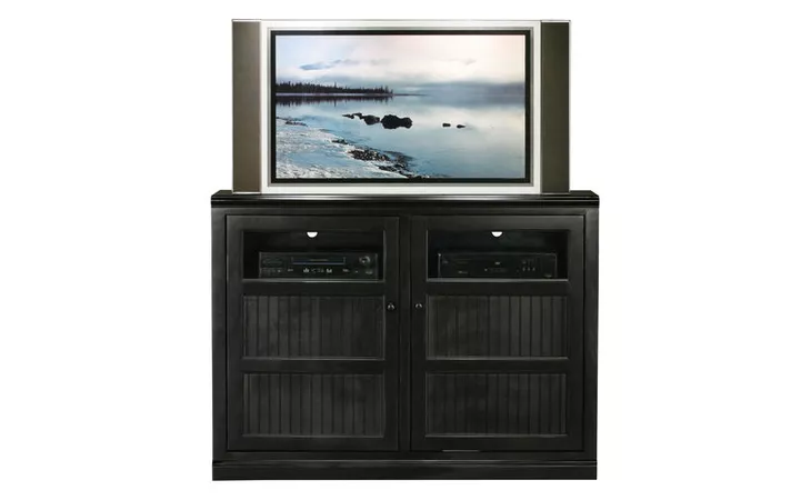 72552 TALL 55 ENTERTAINMENT CONSOLE, 2 BEAD BOARD DOORS WITH GLASS IN TOP PANELS, 2 FIXED WOOD SHELVES, 4 ADJUSTABLE WOOD SHELVES, PLAIN BASE*GLASS*PL*FINSISH*BK, SW, WH EAGLE  72552
