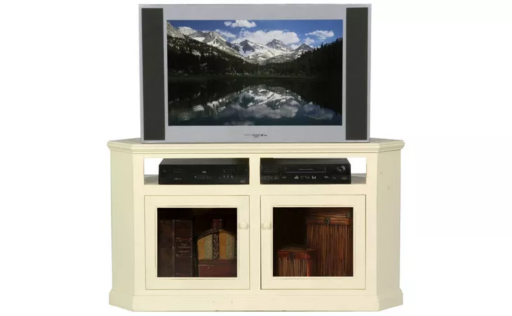 72564 56 CORNER ENTERTAINMENT CONSOLE, (CORNER OUT 40 1 2), 2 BEAD BOARD DOORS OR 2 PLAIN GLASS DOORS, PLAIN BASE*GLASS*PL, WP*FINSISH*BK, SW, WH EAGLE  72564