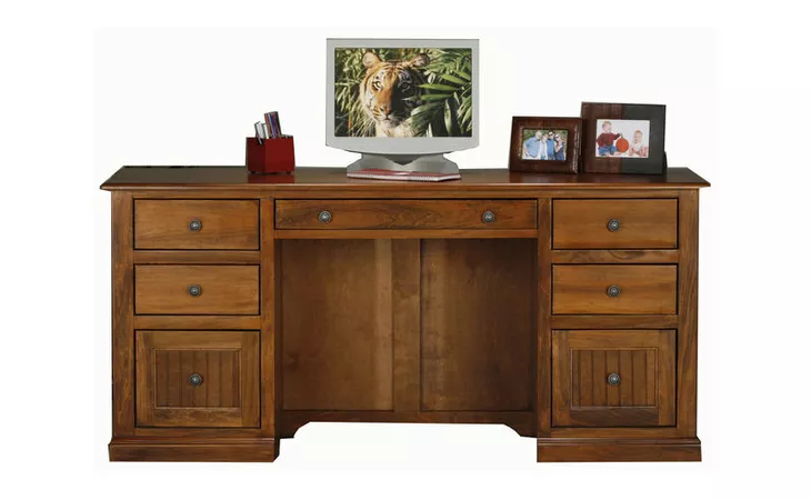 75207 DOUBLE-PEDESTAL DESK, 1 KEYBOARD PENCIL DRAWER COMBO, 4 LETTER DRAWERS, 2 FILE DRAWERS, BEAD BOARD DETAILING, FINISHED BACK*GLASS*NG*FINSISH*CC, CM, CO, CR, EC, GO, HG, IV, UN EAGLE  75207