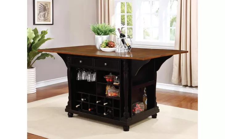 102270 SLATER 2-DRAWER KITCHEN ISLAND WITH DROP LEAVES BROWN AND BLACK COASTER  102270