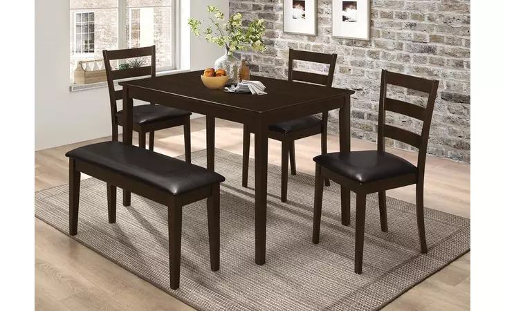 150232  5-PIECE DINING SET WITH BENCH CAPPUCCINO AND DARK BROWN