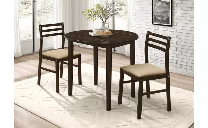 130005  3-PIECE DINING SET WITH DROP LEAF CAPPUCCINO AND TAN