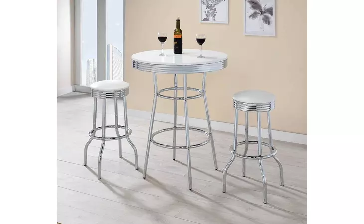 2300 ROUND BAR TABLE CHROME AND GLOSSY WHITE COASTER  2300