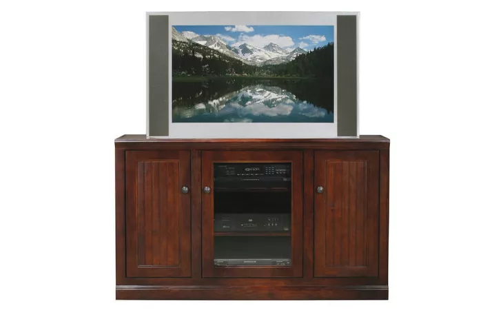 75555 55 ENTERTAINMENT CONSOLE, 1 PLAIN GLASS DOOR, 2 ADJUSTABLE WOOD SHELVES, 2 BEAD BOARD DOORS, 2 FIXED SHELVES, PLAIN BASE*GLASS*PL*FINSISH*CC, CM, CO, CR, EC, GO, HG, IV, UN EAGLE  75555