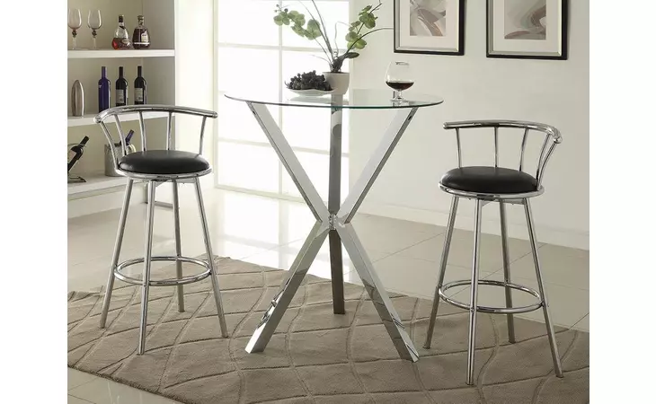 100186 ROUND GLASS TOP BAR TABLE CHROME COASTER  100186