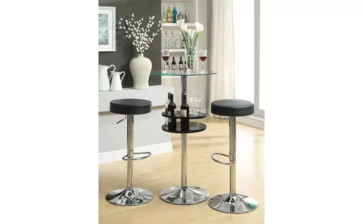 120715  GLASS TOP BAR TABLE WITH WINE STORAGE BLACK AND CHROME
