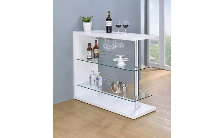 100167 RECTANGULAR 2-SHELF BAR UNIT GLOSSY WHITE COASTER  100167