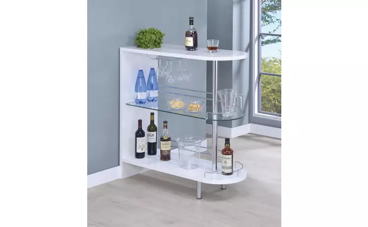 101064  3-TIER BAR TABLE GLOSSY WHITE AND CLEAR