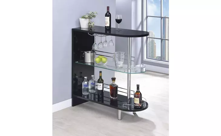 101063 3-TIER BAR TABLE GLOSSY BLACK AND CLEAR COASTER  101063