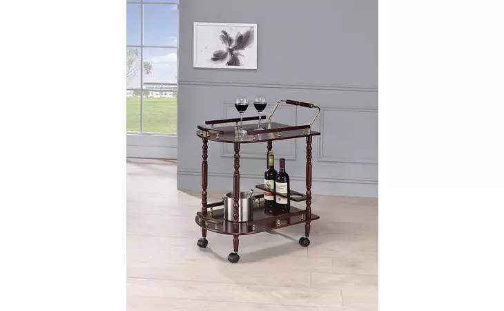 3512  2-TIER SERVING CART MERLOT AND BRASS