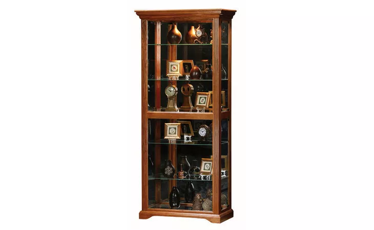 93019  TALL LIGHTED SIDE-ENTRY CURIO, 4 MAGNETIC TOUCH-LATCH GLASS DOORS, 5 ADJUSTABLE GLASS SHELVES, MIRROR BACK, MIRROR BOTTOM, DECORATIVE MOLDING, PLAIN BASE*GLASS*PL*FINSISH*CC, DK, LT, MD, SO, UN, CR, CM