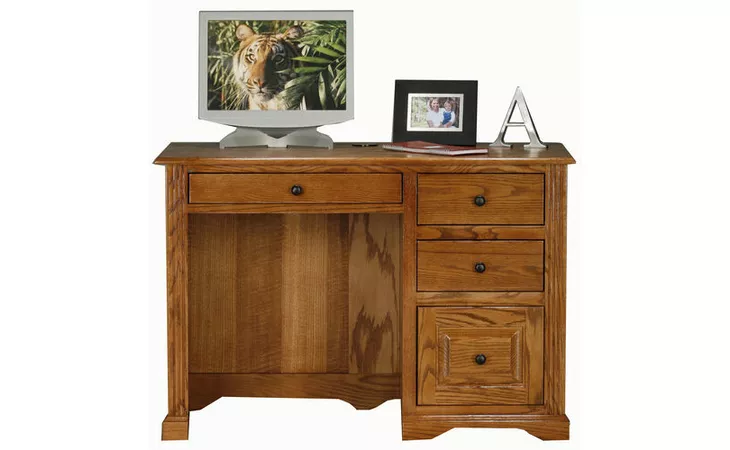 93102 SINGLE-PEDESTAL DESK, 1 KEYBOARD PENCIL DRAWER COMBO, 2 LETTER DRAWERS, 1 RAISED PANEL FILE DRAWER, DECORATIVE MOLDING, PLAIN BASE*GLASS*NG*FINSISH*CC, DK, LT, MD, SO, UN, CR, CM EAGLE  93102