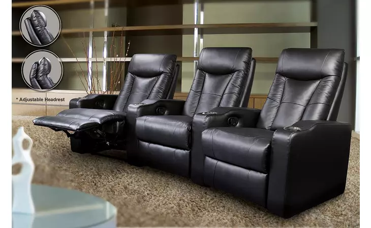600130-4  PAVILLION BLACK LEATHER FOUR-SEATED RECLINER