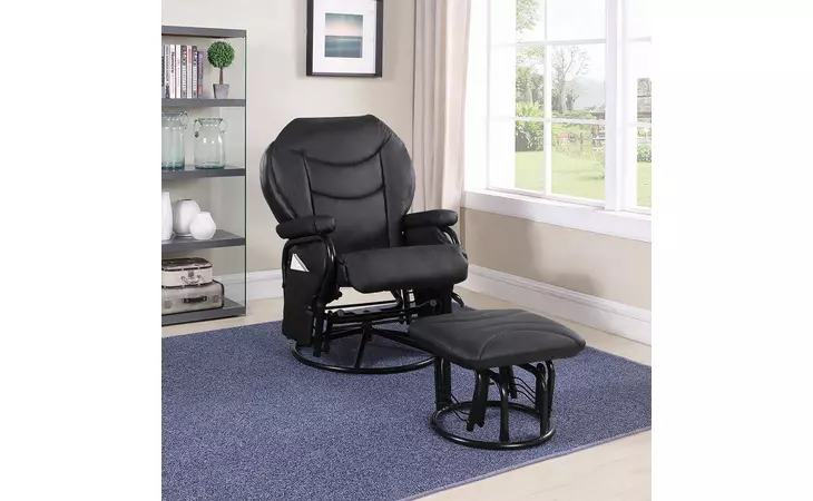2946 UPHOLSTERED GLIDER RECLINER WITH OTTOMAN BLACK COASTER  2946