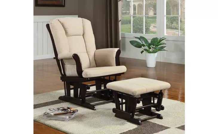 650011 UPHOLSTERED GLIDER WITH OTTOMAN BEIGE AND ESPRESSO COASTER  650011