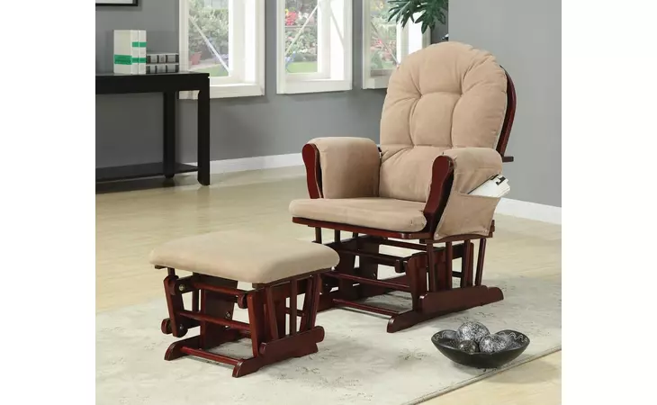 650010  UPHOLSTERED GLIDER ROCKER WITH OTTOMAN TAN