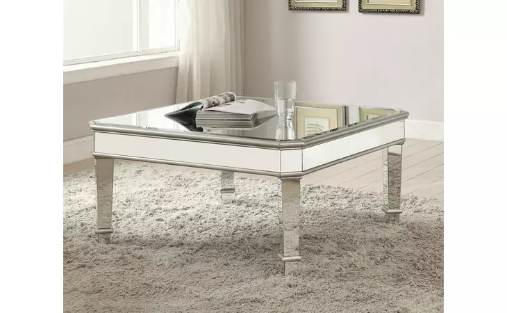 703938  CASSANDRA SQUARE BEVELED TOP COFFEE TABLE SILVER